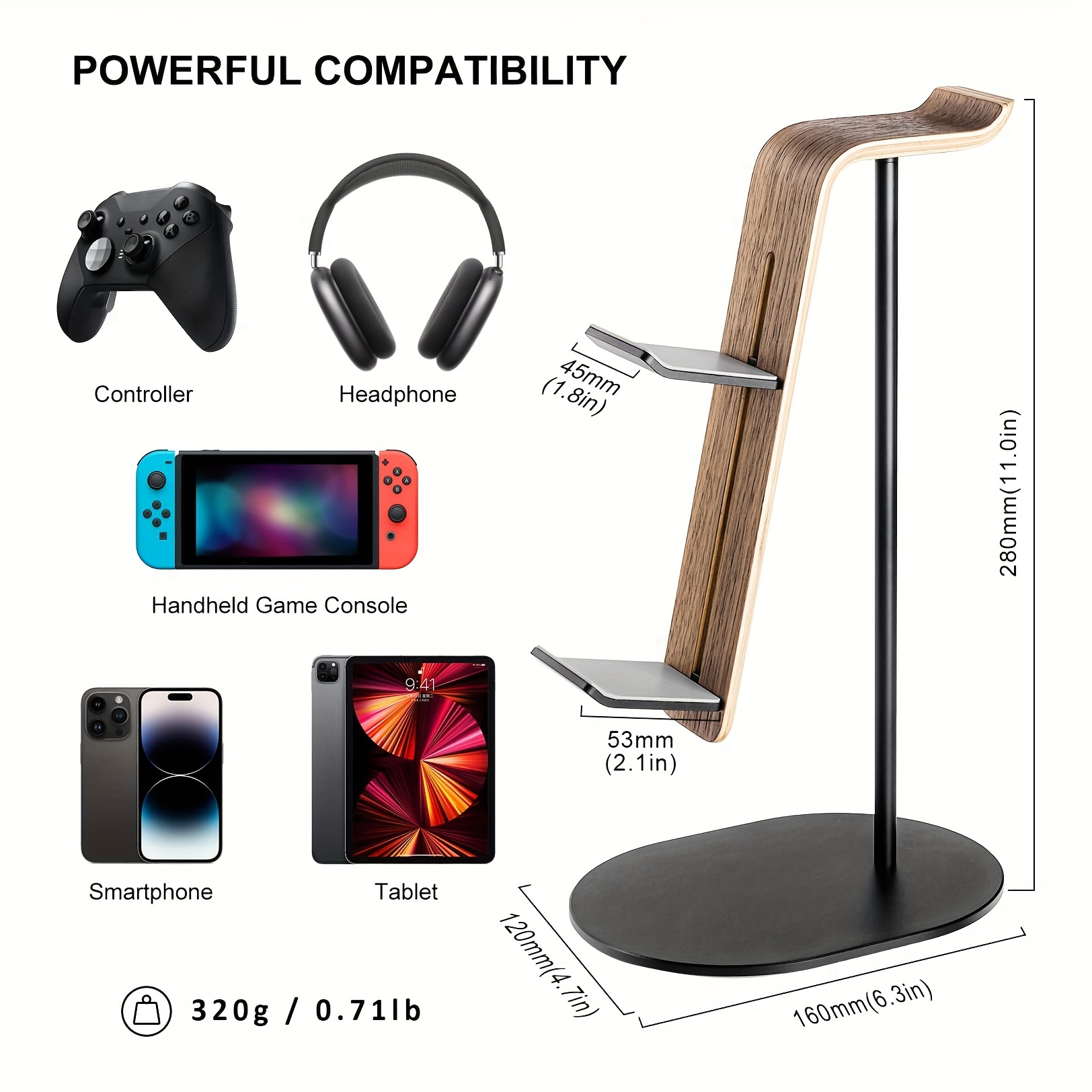 Gaming Accessories Headset - Pengontrol Kayu & Penyangga Headset, Dudukan